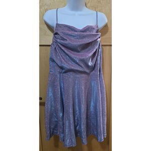 Shimmering Purple Glitter Spaghetti Strap Romper With Draped Front & Adjustable